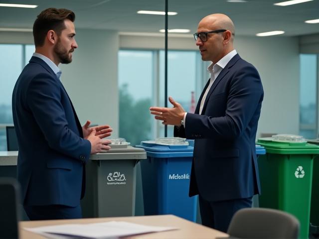 廃棄物分別のアドバイスをするコンサルタント